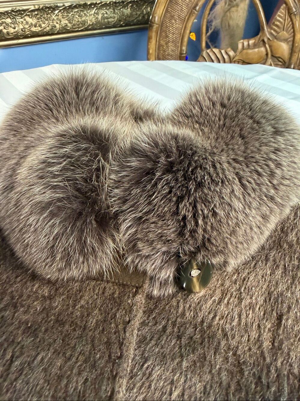 Hensel & Mortensen Vintage Llama Hair Long Coat Fur Collar Brown Women’s L Flaws - Picture 6 of 16
